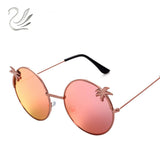 UANLOE Fashion Hawaii Tropical Style Round Sunglasses Women Beach Vacation Travel Sunglasses Coconut Trees Glasses