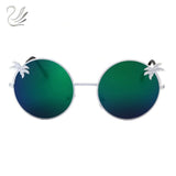 UANLOE Fashion Hawaii Tropical Style Round Sunglasses Women Beach Vacation Travel Sunglasses Coconut Trees Glasses