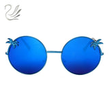 UANLOE Fashion Hawaii Tropical Style Round Sunglasses Women Beach Vacation Travel Sunglasses Coconut Trees Glasses