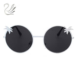 UANLOE Fashion Hawaii Tropical Style Round Sunglasses Women Beach Vacation Travel Sunglasses Coconut Trees Glasses