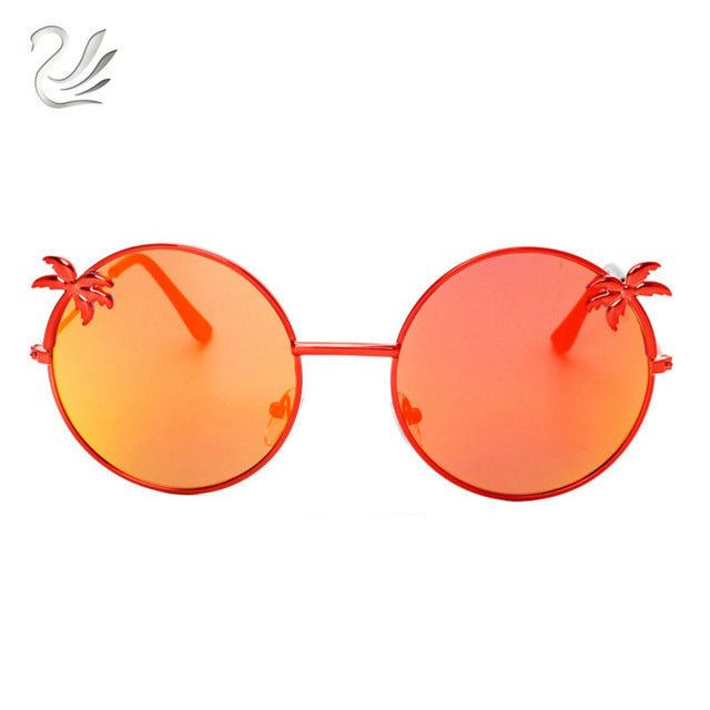 UANLOE Fashion Hawaii Tropical Style Round Sunglasses Women Beach Vacation Travel Sunglasses Coconut Trees Glasses