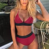 OMKAGI Swimwear Women Brazilian Bikini Solid Bikini High Waist Swimsuit Bathing Suit Push Up Sexy Bikini Set Bikinis 2020 Mujer