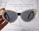 2018  Cat Eye Sunglasses Women Sexy Rose Flower Baroque Sun glasses for Ladies Retro Vintage Shades for Beach Eyewear uv400