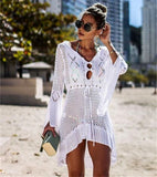 Sexy Women Summer Dresses Bikini Cover-Ups Beach Dress Sarong Kaftan Lace Crochet Casual Ladies Female Beach Wear Bathing Suit