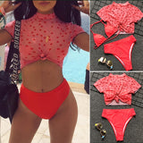 In-X 3 piece swimsuit women Sexy High waist bikini 2020 push up swimwear women Bathing suit Summer beach wear Red print crop top