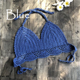 2019 New Bikini Top Handmade Crochet Women Boho Beach Bralette Solid Halter Knitted Swimsuit Brazilian Bikinis Bathing Suit Top