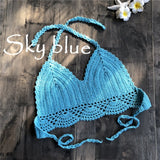 2019 New Bikini Top Handmade Crochet Women Boho Beach Bralette Solid Halter Knitted Swimsuit Brazilian Bikinis Bathing Suit Top