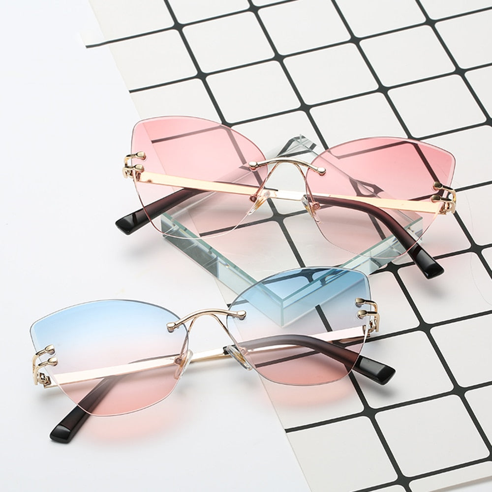 New Fashion Women Sunglasses UV400 Eyeglass Frameless Cat Eye Sun Glasses Ladies Eyewear Hawaiian Beach Party Decorations Suppli