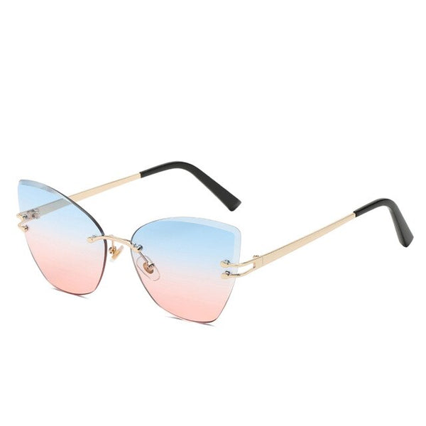 New Fashion Women Sunglasses UV400 Eyeglass Frameless Cat Eye Sun Glasses Ladies Eyewear Hawaiian Beach Party Decorations Suppli