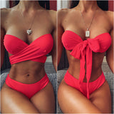 Conjunto de Bikini Bandeau liso 2020 Sexy traje de baño para mujer Bikini brasileño Tanga traje de baño femenino Halter top traje de baño ropa de baño