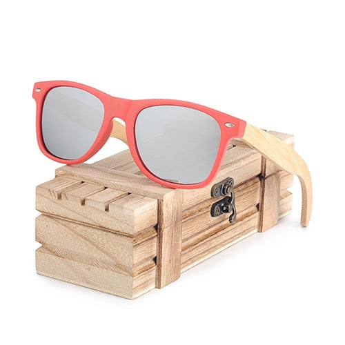 Red Frame Sunglasses Woman Polarized Bamboo Holder Sun Glasses